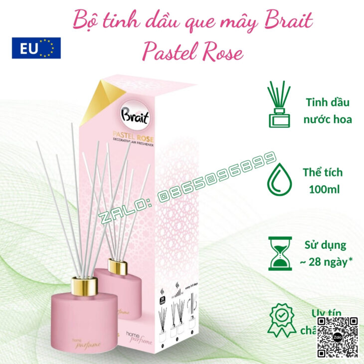 Bộ tinh dầu khuếch tán nhập khẩu Châu Âu Brait 100ml, hàng chính hãng EU, thơm phòng, hỗ trợ khử mùi