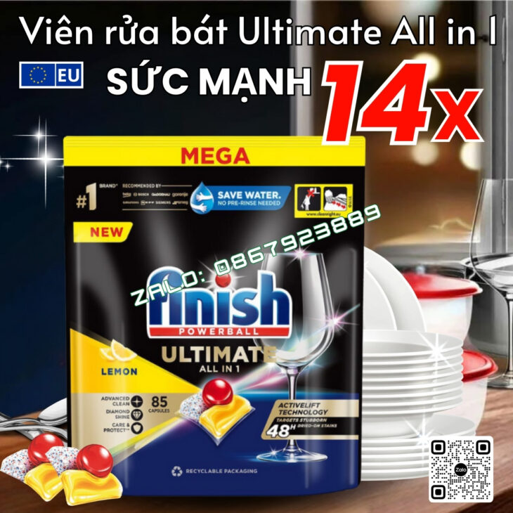 VIÊN RỬA BÁT HÀNG CHÍNH HÃNG CHÂU ÂU FINISH ULTIMATE ALL IN 1 – PHIÊN BẢN CAO CẤP SỨC MẠNH 14X