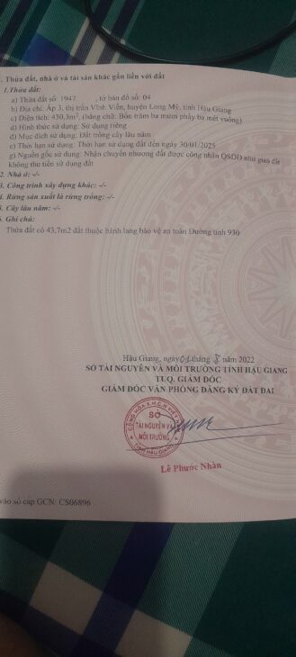 Đất nền vị trí đẹp tại thị trấn Vĩnh Viễn, huyện Long Mỹ, Hậu Giang. Giá 150 triệu/m ngang (còn