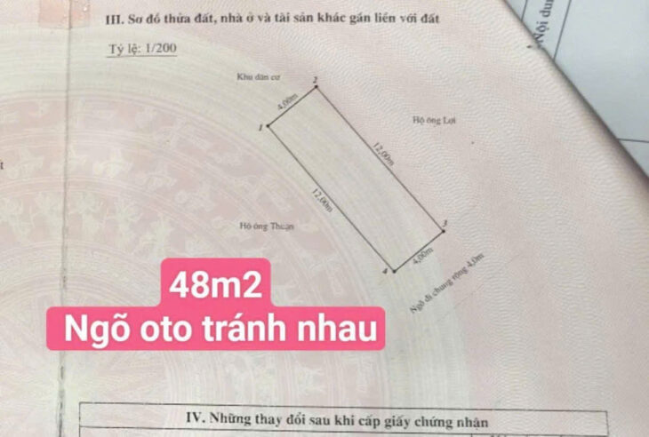 Bán đất cạnh Dự án Việt Phát – Vĩnh Niệm, 48m, ngõ 5m, Giá 2.48 tỉ , ô.tô ra vào