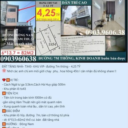 THẠNH XUÂN 43 – BÁN ĐẤT TẶNG NHÀ- khu Vip – đường 7m thông- chỉ 4,25 TỶ THẠNH XUÂN 43 – BÁN ĐẤT TẶNG NHÀ- khu Vip – đường 7m thông- chỉ 4,25 TỶ