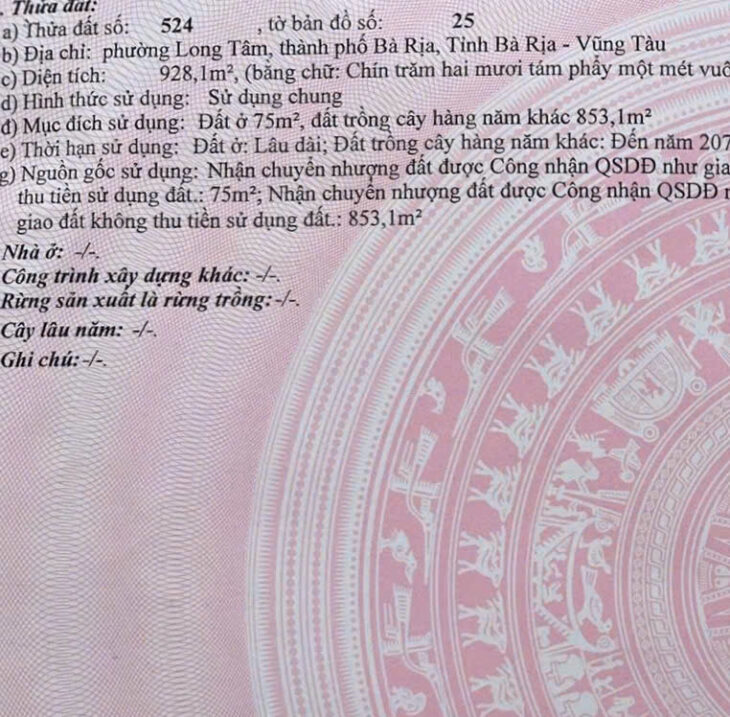 Bán đất mặt tiền trục chính Tp Bà Rịa, giá đầu tư