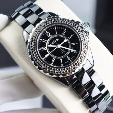 ĐH Nữ : Chanel J12 Đá Ceramic – Niềng đính Full Kim Cương Đen – Size 33mm – Fullbox