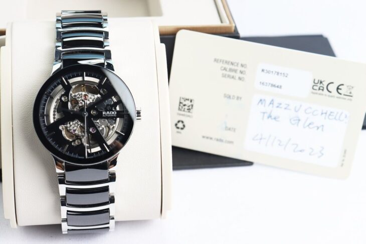 ĐH Nam : Rado Centrix R30178152 Automatic, đá Ceramic đen, Size 38mm Fullbox, Date 12/2023