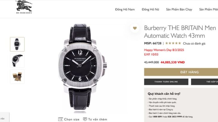 ĐH Nam : Burberry Britain BBY1202 Automatic, Dây Da, Size 43mm – Fullbox…