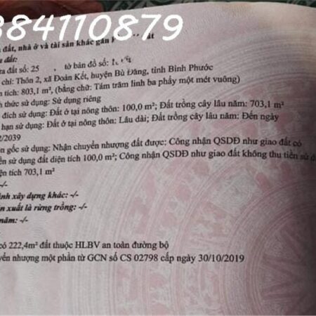 ĐẤT MT QUỐC LỘ 14, BÙ ĐĂNG, BÌNH PHƯỚC, 1,3 TỶ CHÍNH CHỦ