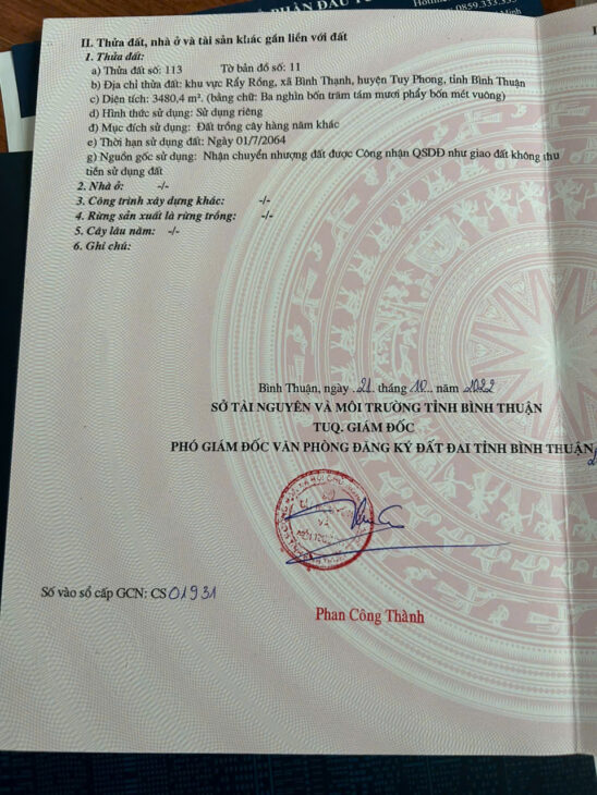 Bán cắt lỗ 3.480m đất view biển, mặt tiền đường nội bộ 42m – Tuy Phong, Bình Thuận