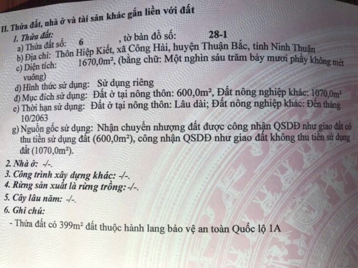 Giá khởi điểm 6 tỷ 280 đến 6 tỷ 320. Lô đất lớn Ql 1 A. DT 1600m2 600 thổ cư. ngang 30m.