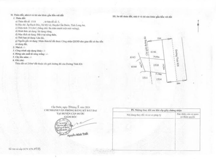 CẦN BÁN ĐẤT MẶT TIỀN ĐƯỜNG TỈNH 826 CẦN ĐƯỚC-LONG AN