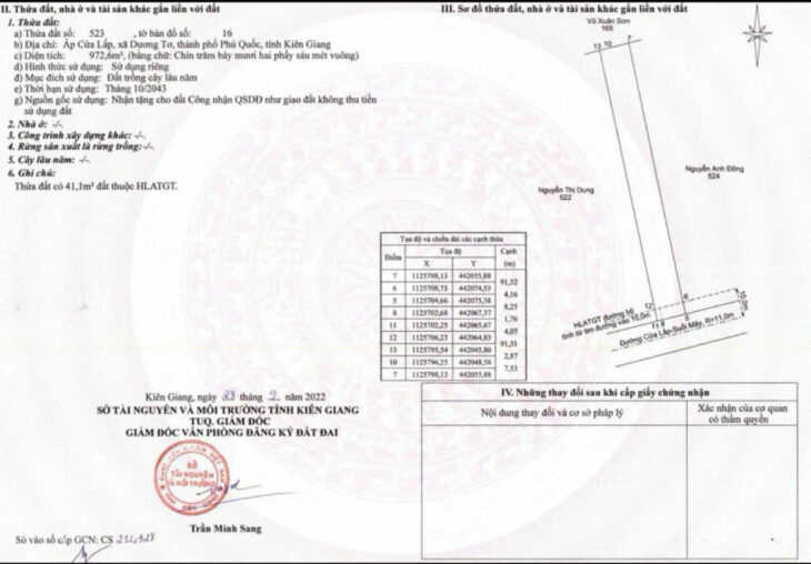 Bán đất mặt tiền suối mây cửa lấp phía núi Phú Quốc, Dương Tơ, 972m², 16 tỷ, sổ đỏ