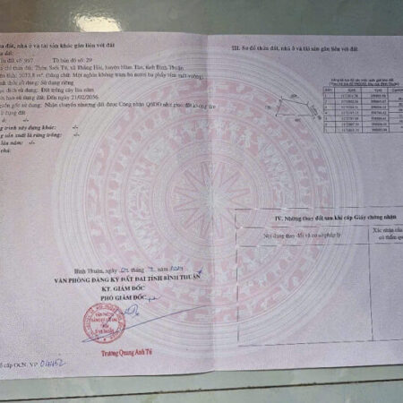 BÁN ĐẤT THỔ CƯ QUỐC LỘ 55, THẮNG HẢI, HÀM TÂN, BÌNH THUẬN – 1033M2 – GIÁ CHỈ 1 TỶ – SỔ ĐỎ