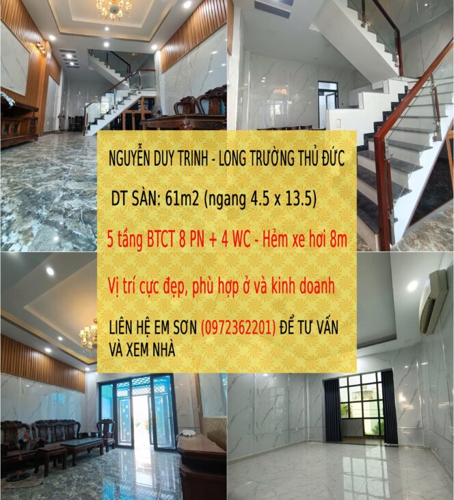 ????PHÙ HỢP Ở/ ĐẦU TƯ/KINH DOANH – NDTRINH Q9 ???? 5 TẦNG – 8PN – 61M2 – HXH 8m, GIÁ CHỈ 5.2T (TL)