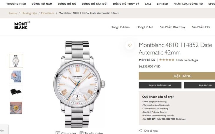 Đồng Hồ Nam : Montblanc 4810 114852 Date Automatic, Dây thép – Size 42mm….