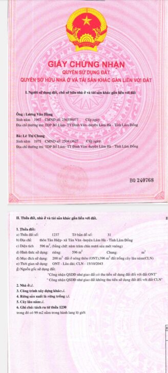 BÁN NHÀ ĐẤT 2 MẶT TIỀN – THÔN TÂN HIỆP, TÂN VĂN, LÂM HÀ, LÂM ĐỒNG – chính chủ: 0944 294 237