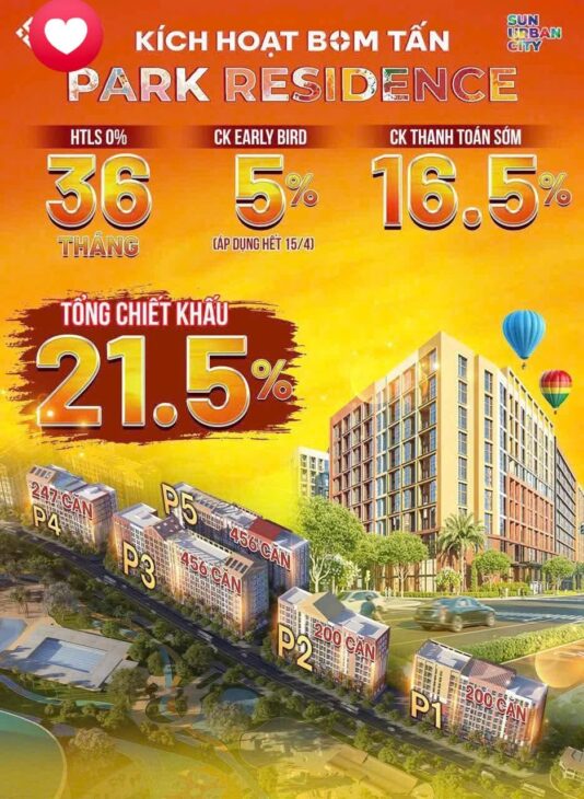 Park Recidence: + Chiết khấu booking sớm (EARLY BIRD): 5% + Thanh toán theo tiến độ: chiết khấu