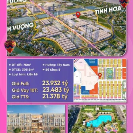 BT liền kề dự án vinhomes Cổ Loa_ Đông Anh Căn liền kề áp góc, diện tích 75m2. Gần trường học,khu