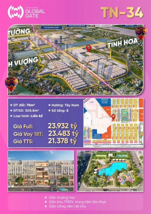 BT liền kề dự án vinhomes Cổ Loa_ Đông Anh Căn liền kề áp góc, diện tích 75m2. Gần trường học,khu