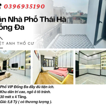 Bán nhà Phố Thái Hà, Ngõ Ô tô Tránh, Khu Dân Trí Cao, 30mx4T, Giá: 5.8 Tỷ, Lh: 0396935190.