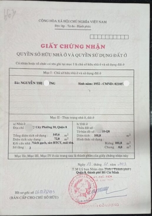 CHỦ CẦN TIỀN GẤP, BÁN NHÀ MT Ụ CÂY, DT 101.8M2 (5.1 X 20M), 2 TẦNG, GIÁ CHỈ 7.2 TỶ,[ P10Q8]