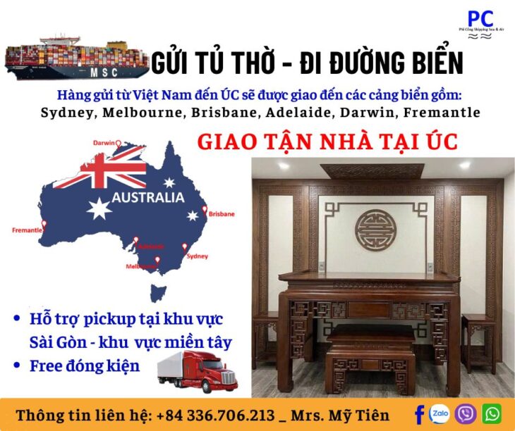 GỬI TỦ THỜ ĐI ÚC BẰNG ĐƯỜNG BIỂN GIÁ RẺ