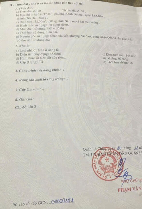 Nhà Thiên Lôi, 52m 4 tầng, ô.tô đỗ cửa, Giá 3.5 tỉ, gần Quán Nam