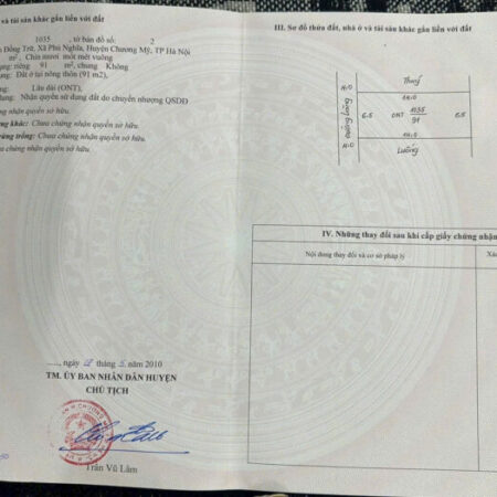 Chủ cần bán lô đất 91m tại đồng trữ phú nghĩa chương mỹ