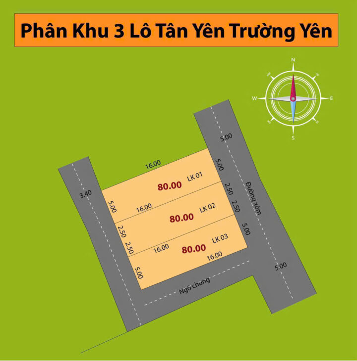 Bán gấp Hàng mới cụm 3 lô Trường Yên – Diện tích: 80m / lô – Đường Ô TÔ tải vào tận đất,