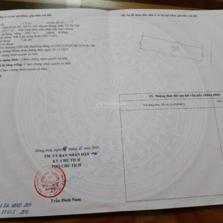 Bán đất Kính Nỗ Uy Nỗ – 105m2 – Đường thông ô tô 7 chỗ