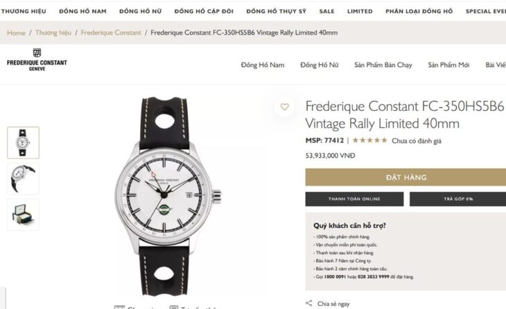 Frederique Constant Vintage Rally Healey giờ GMT FC-350HS5B6 Automatic Size 40mm Fullbox