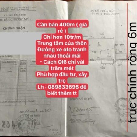 400m đất phú nghĩa-chương nỹ-hà nội giá chỉ 15tr/m phù hợp đầu tư,kinh doanh xây trọ