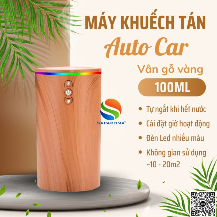 Máy khuếch tán tinh dầu SAPAROMA phun sương tạo độ ẩm, đèn Led 7 màu, hỗ trợ khử mùi ô tô