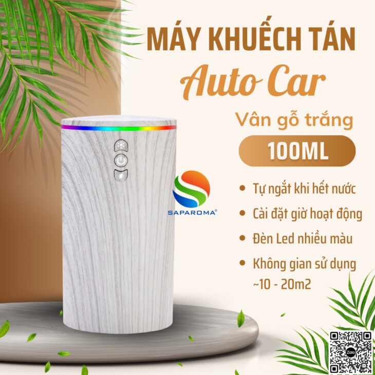 Máy khuếch tán tinh dầu SAPAROMA phun sương tạo độ ẩm, đèn Led 7 màu, hỗ trợ khử mùi ô tô