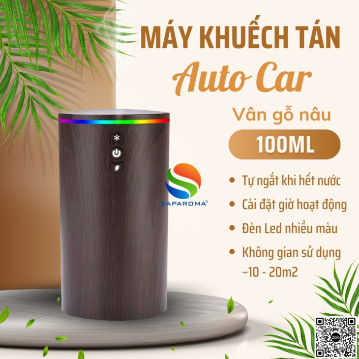 Máy khuếch tán tinh dầu SAPAROMA phun sương tạo độ ẩm, đèn Led 7 màu, hỗ trợ khử mùi ô tô