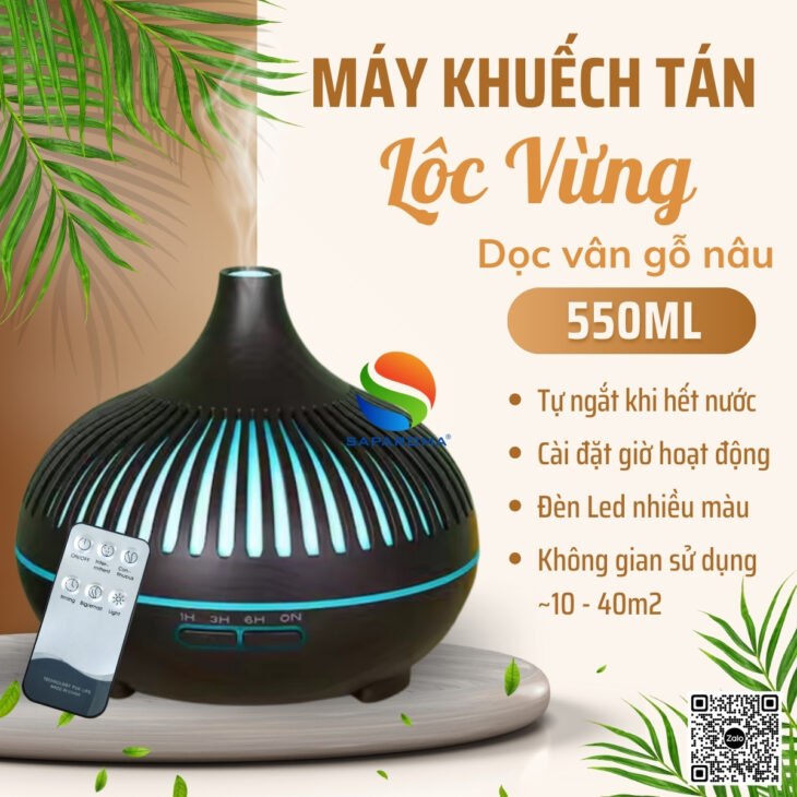 Máy xông tinh dầu SAPAROMA hỗ trợ khử mùi thơm phòng, đèn Led nhiều màu kèm điều khiển
