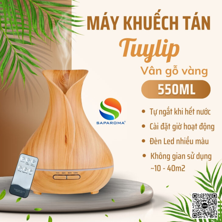 Máy khuếch tán tinh dầu cao cấp Saparoma phun sương tạo ẩm, Led 7 màu, thơm phòng, hỗ trợ khử mùi