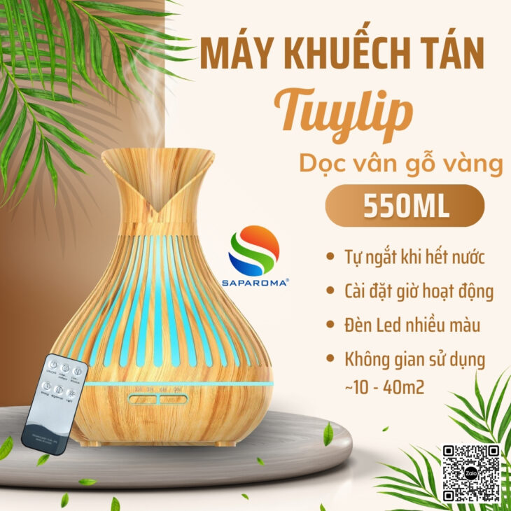 Máy khuếch tán tinh dầu cao cấp Saparoma phun sương tạo ẩm, Led 7 màu, thơm phòng, hỗ trợ khử mùi