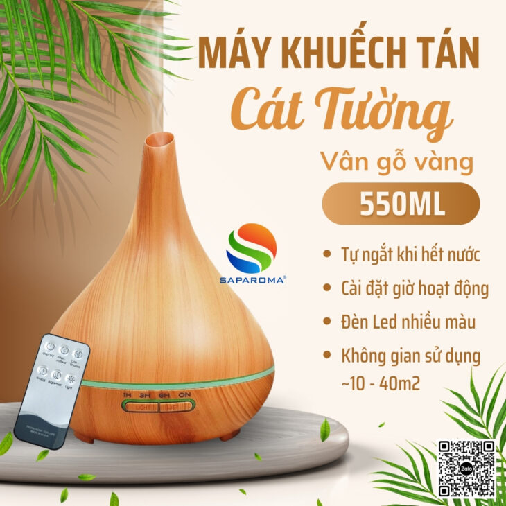 Máy khuếch tán tinh dầu cao cấp Saparoma phun sương tạo ẩm, Led 7 màu, thơm phòng, hỗ trợ khử mùi