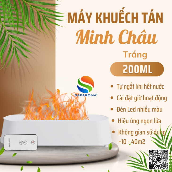 Máy xông tinh dầu SAPAROMA hiệu ứng lửa, led nhiều màu kèm điều khiển, thơm phòng, hỗ trợ khử mùi