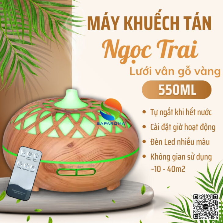 Máy xông tinh dầu SAPAROMA hỗ trợ khử mùi thơm phòng, đèn Led nhiều màu kèm điều khiển