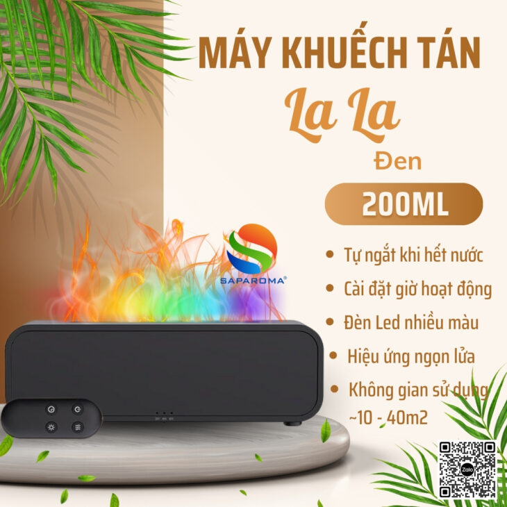 Máy xông tinh dầu SAPAROMA hiệu ứng lửa, led nhiều màu kèm điều khiển, thơm phòng, hỗ trợ khử mùi