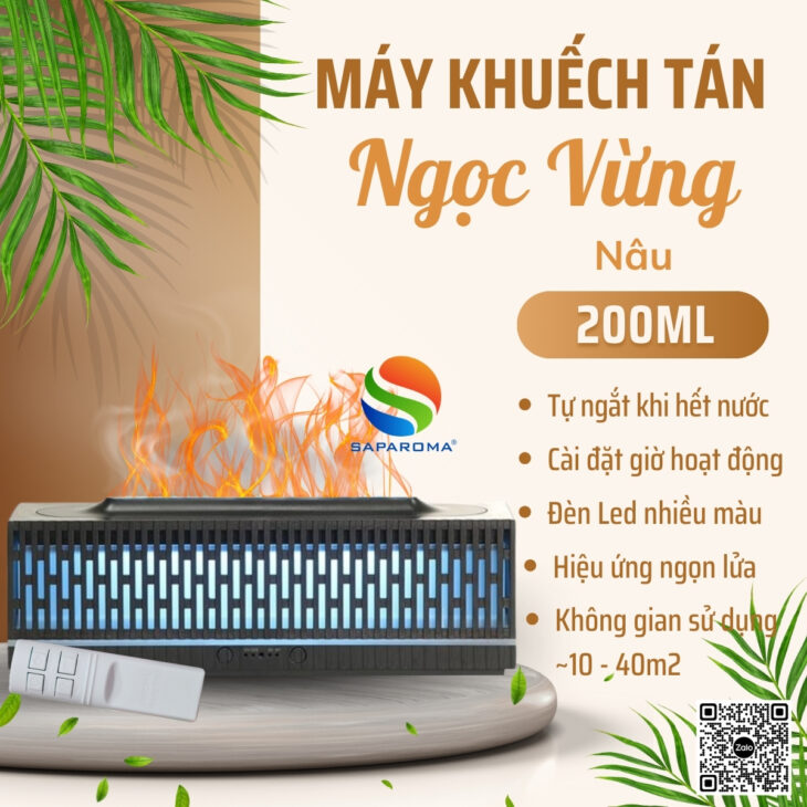 Máy xông tinh dầu SAPAROMA hiệu ứng lửa, led nhiều màu kèm điều khiển, thơm phòng, hỗ trợ khử mùi