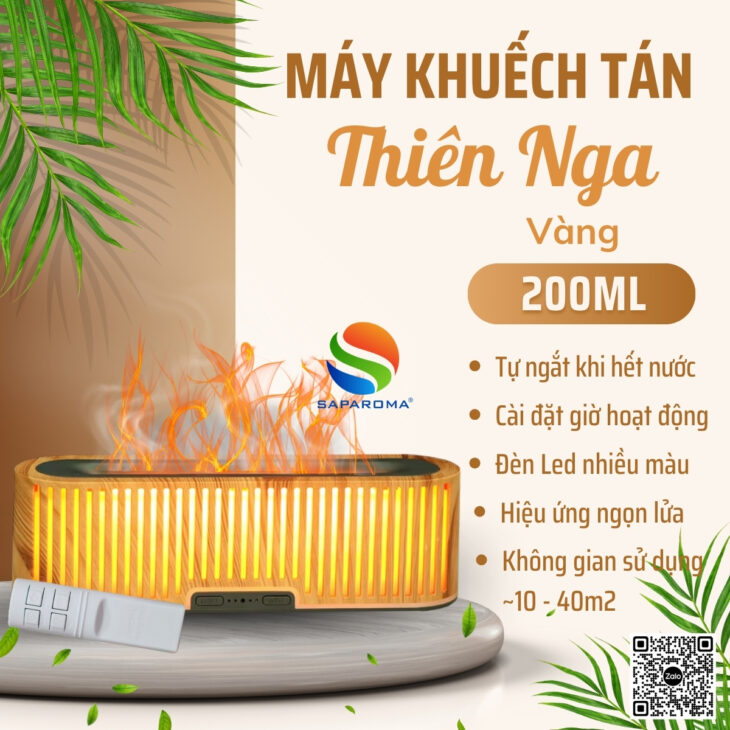 Máy xông tinh dầu SAPAROMA hiệu ứng lửa, led nhiều màu kèm điều khiển, thơm phòng, hỗ trợ khử mùi