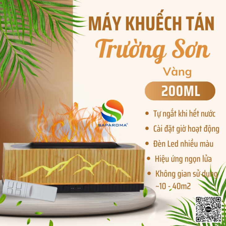Máy xông tinh dầu SAPAROMA hiệu ứng lửa, led nhiều màu kèm điều khiển, thơm phòng, hỗ trợ khử mùi
