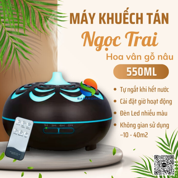 Máy xông tinh dầu SAPAROMA hỗ trợ khử mùi thơm phòng, đèn Led nhiều màu kèm điều khiển