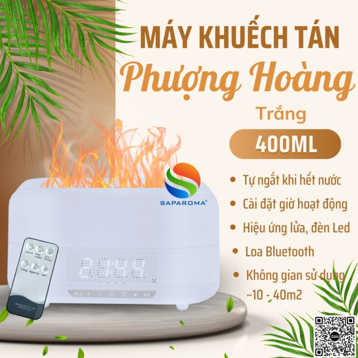 Máy xông tinh dầu SAPAROMA led nhiều màu kèm điều khiển, loa Bluetooth, hỗ trợ khử mùi, thơm phòng