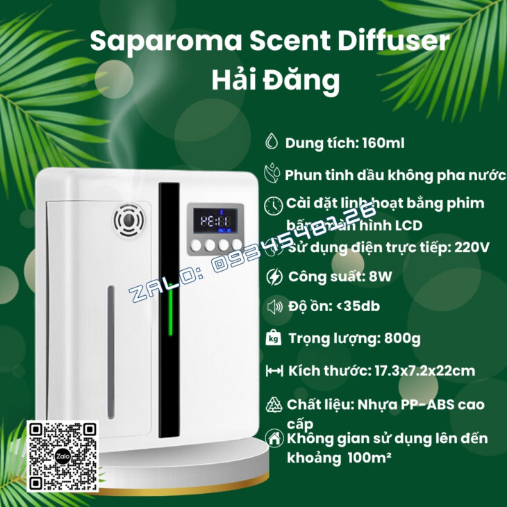 MÁY KHUẾCH TÁN TINH DẦU SAPAROMA – HẢI ĐĂNG 160ml, HỖ TRỢ KHỬ MÙI, THƠM PHÒNG, NHÀ HÀNG, KHÁCH SẠN
