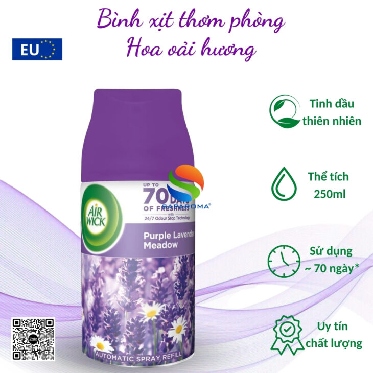 Bình xịt tự động tinh dầu thiên nhiên Air Wick 250ml – chính hãng EU, thơm phòng, hỗ trợ khử mùi