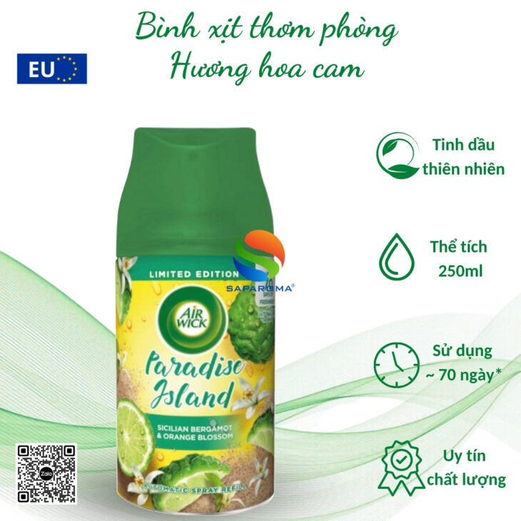 Bình xịt tự động tinh dầu thiên nhiên Air Wick 250ml – chính hãng EU, thơm phòng, hỗ trợ khử mùi