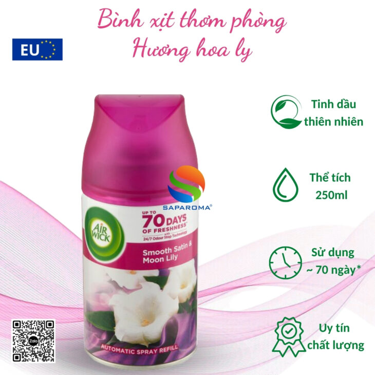 Bình xịt tự động tinh dầu thiên nhiên Air Wick 250ml – chính hãng EU, thơm phòng, hỗ trợ khử mùi