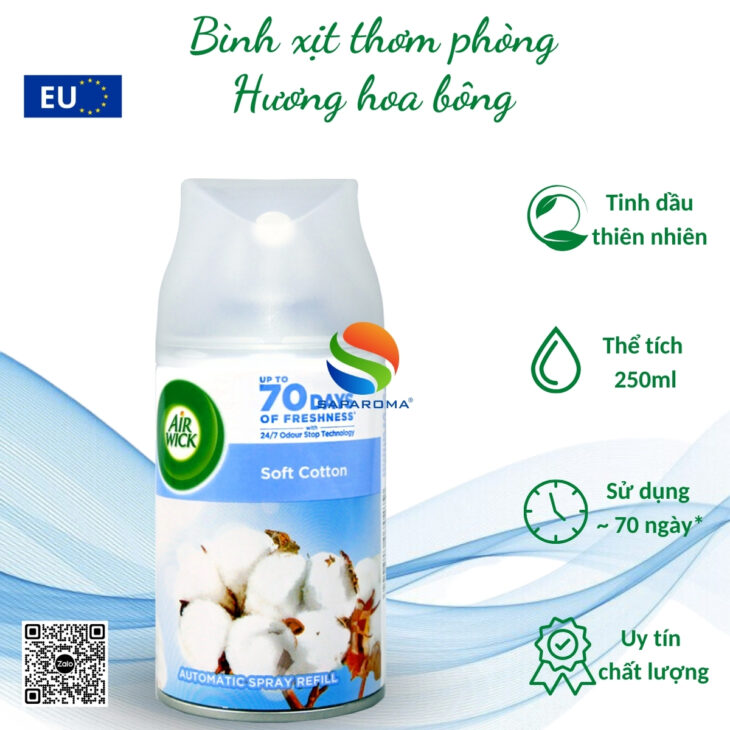 Bình xịt tự động tinh dầu thiên nhiên Air Wick 250ml – chính hãng EU, thơm phòng, hỗ trợ khử mùi